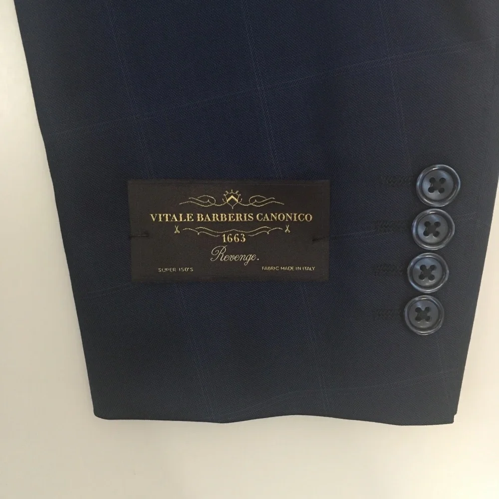 Canaletto mens suit blue 46L windowpane super 150s nwt made in Italy new ea0123